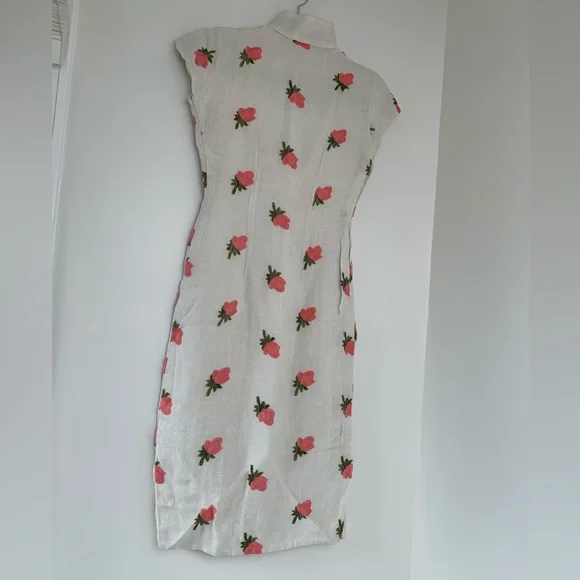 SOLD Rare Vintage 1950’s Floral Embroidered Raw Linen Lined Silk Cheongsam Dress - Picture 10 of 15